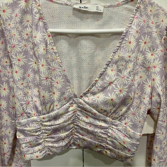 Elodie Purple Floral Long Sleeve Crop Top - Picture 6 of 12